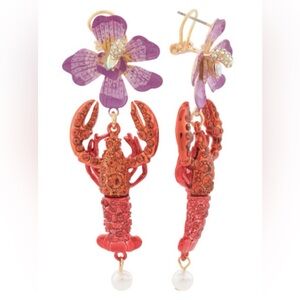 🦞🦞BETSEY JOHNSON Mermaid Jewels Lobster Crystal Orchid Statement Earrings🦞🦞NWT